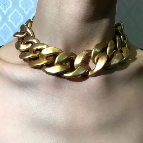 boutique Jewelry - Brushed Gold Chain Link Thick Necklace Acrylic